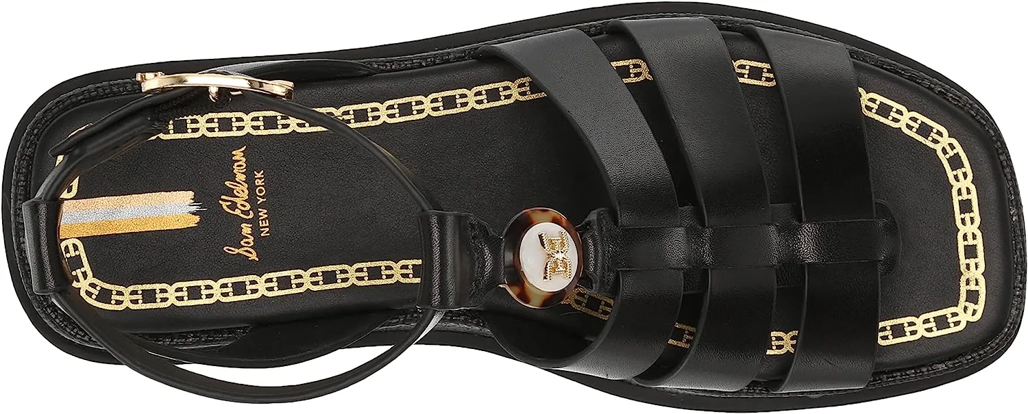 Sam Edelman Naima Black Narrow Leather Multi Straps Buckle Ankle Heel Sandals