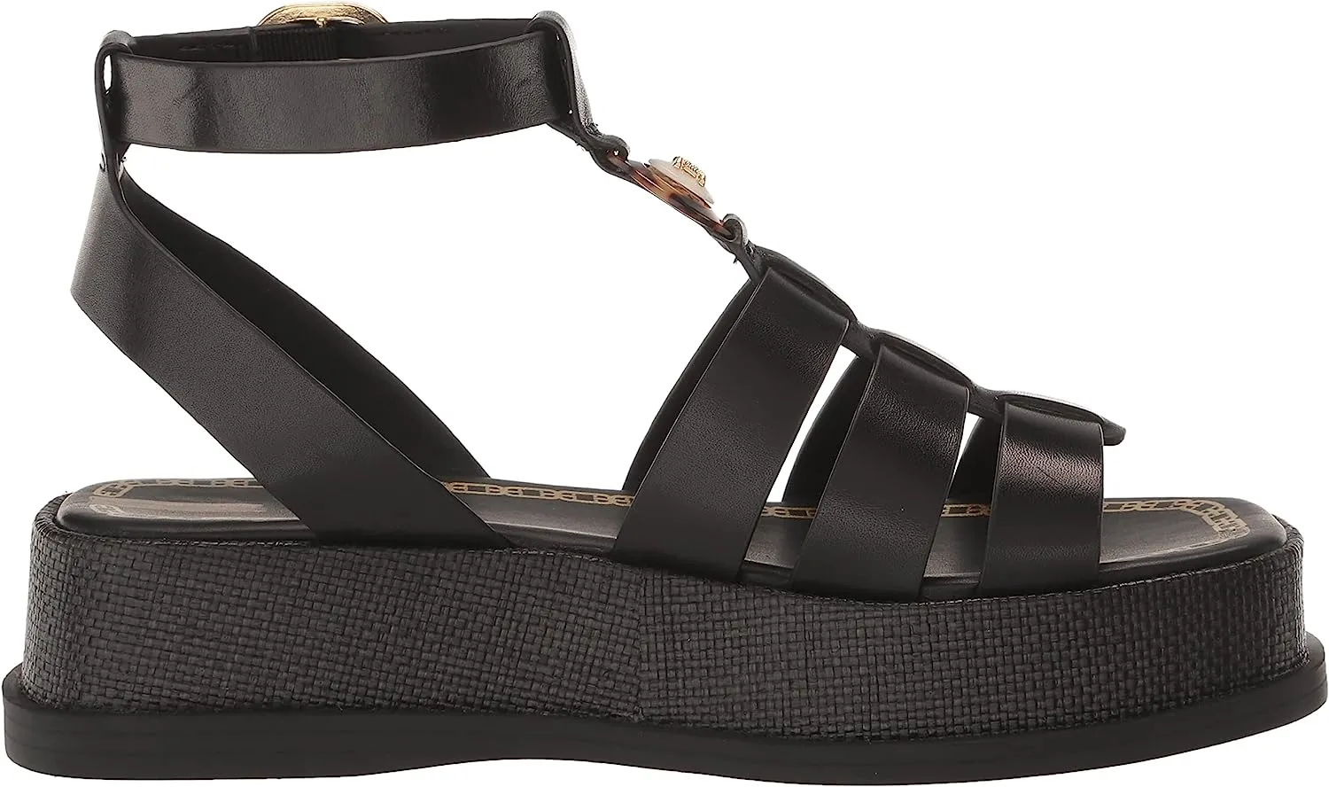 Sam Edelman Naima Black Narrow Leather Multi Straps Buckle Ankle Heel Sandals