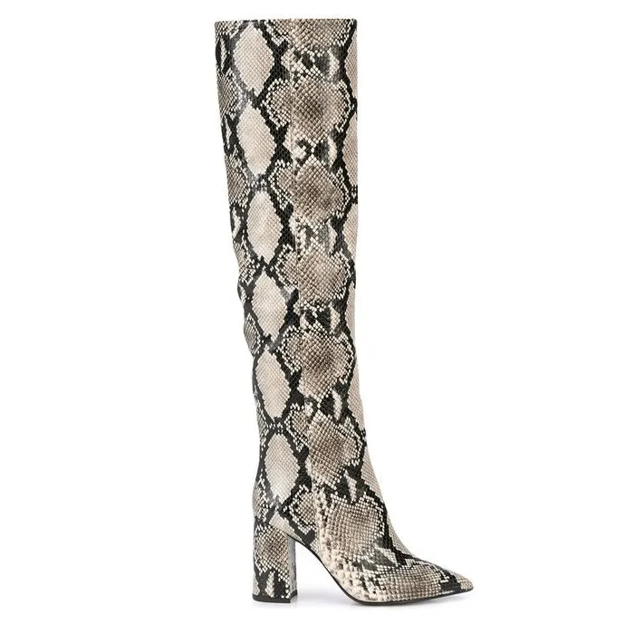 Snakeskin High Chunky Heel Knee High Boots