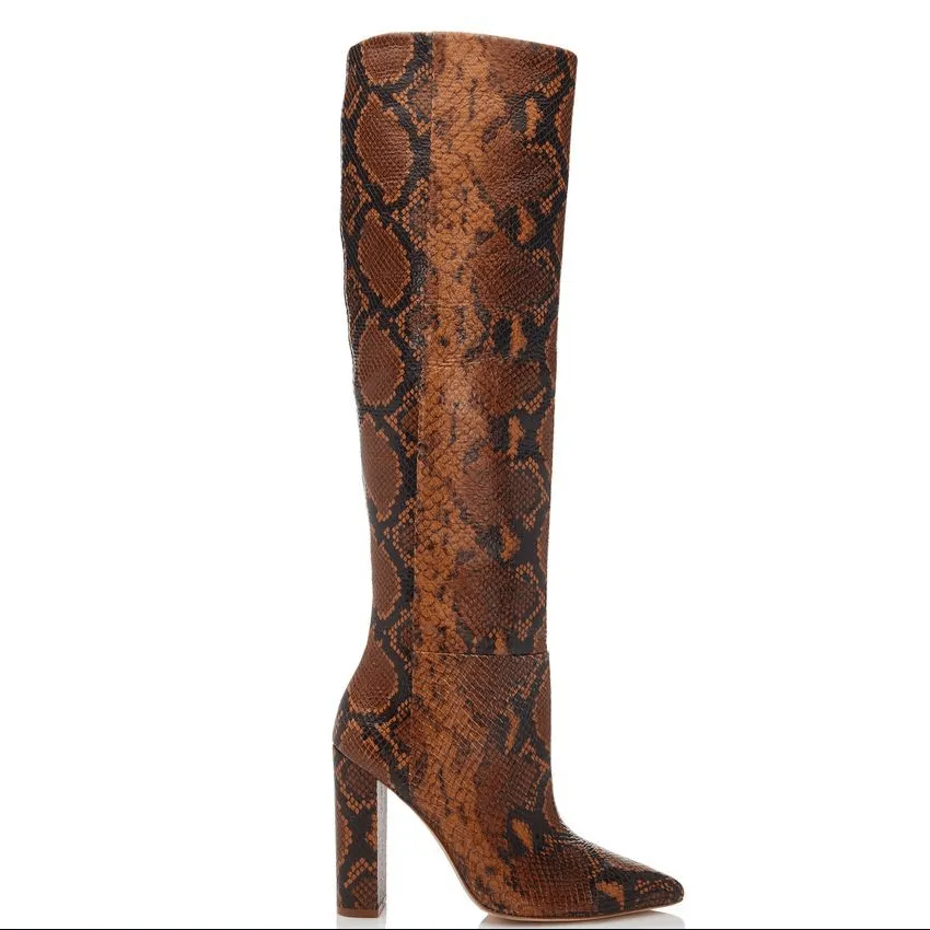 Snakeskin High Chunky Heel Knee High Boots