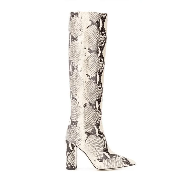 Snakeskin High Chunky Heel Knee High Boots