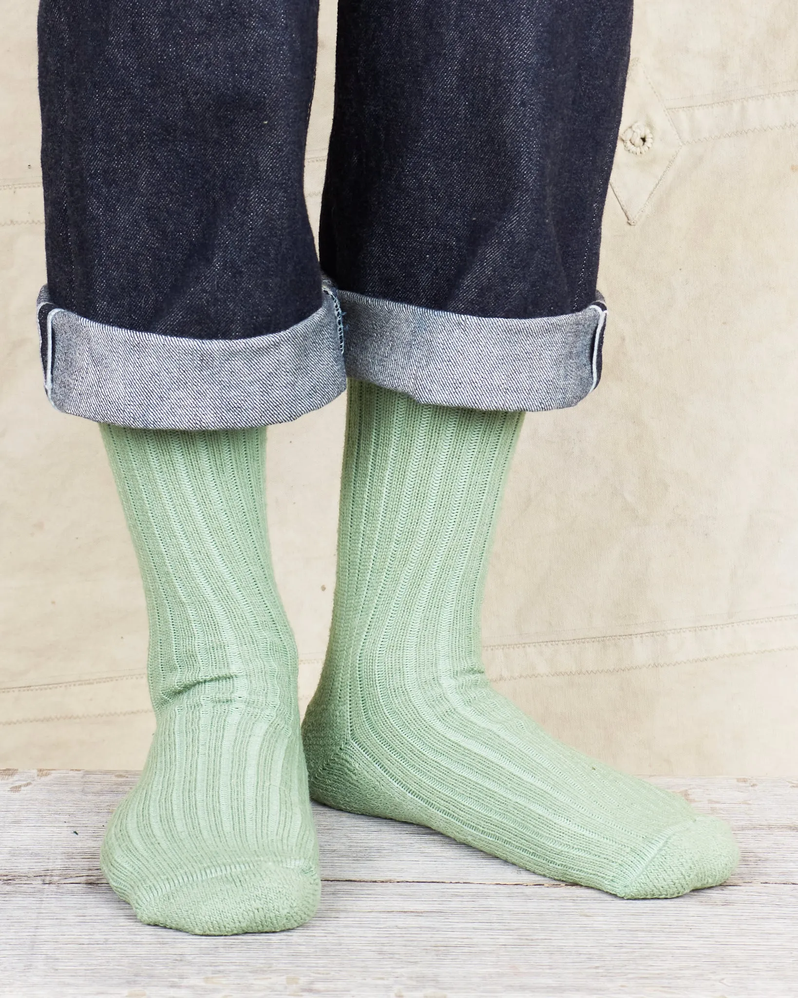 Tender Wool Rib Socks Chlorophyll Dyed
