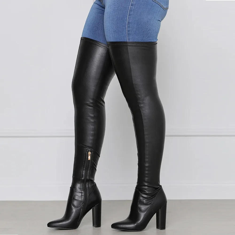 Thigh High Heel Boots - Super Stretch, High & Chunky