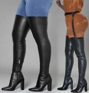 Thigh High Heel Boots - Super Stretch, High & Chunky