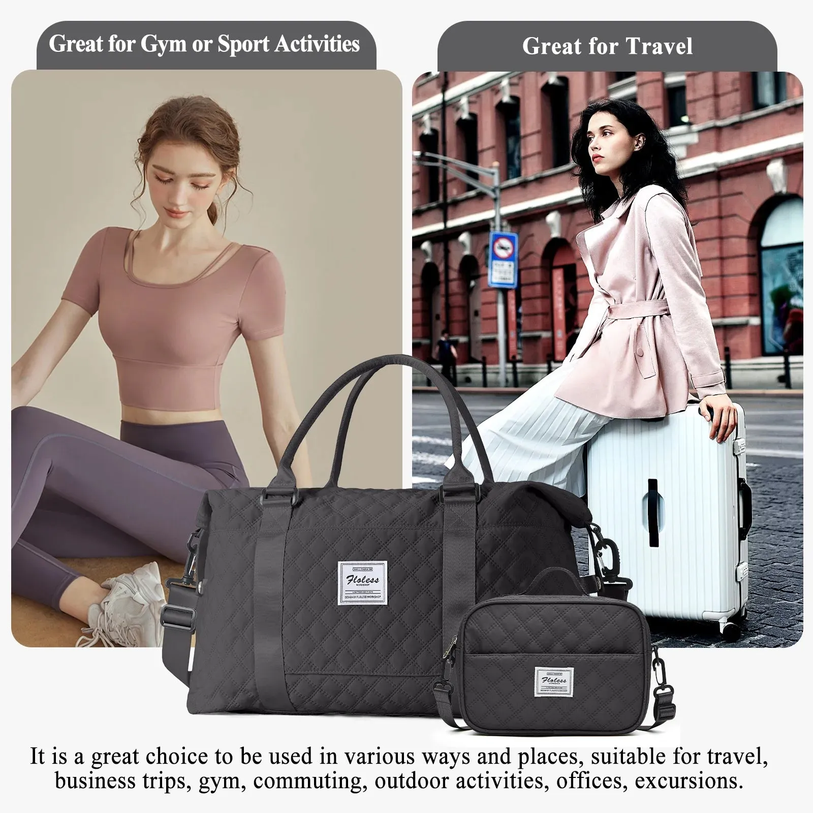 Travel Bag,Waterproof Duffel Gym Tote Bag,Weekender Carry on Overnight Bags for Women Men Approved Personal Item Bag for Airlines with Trolley Sleeve,Travel Duffel Bags,Hospital Bag Khaki