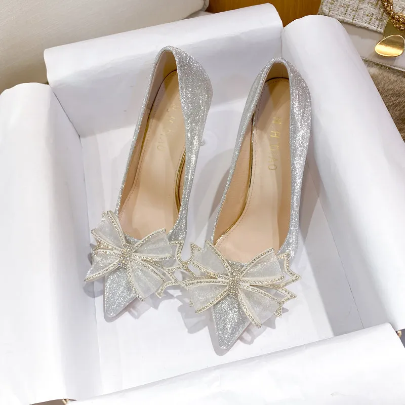 Versatile Fairy-inspired Silver Stiletto Heels Shoes Heel Height 9CM
