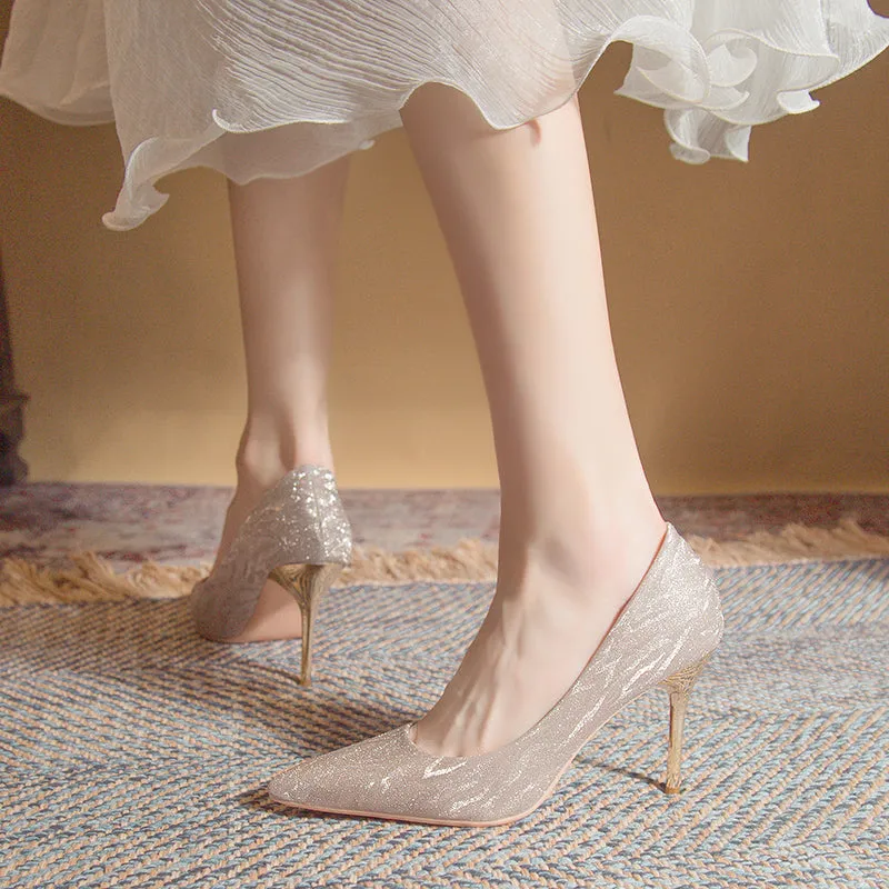 Versatile Fairy-inspired Silver Stiletto Heels Shoes Heel Height 9CM
