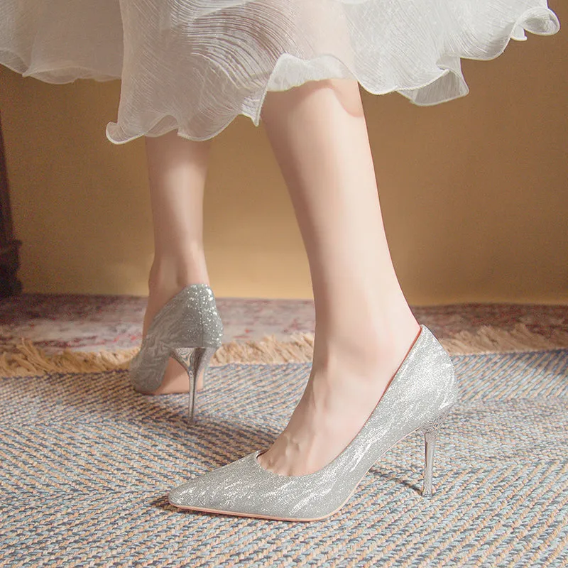 Versatile Fairy-inspired Silver Stiletto Heels Shoes Heel Height 9CM