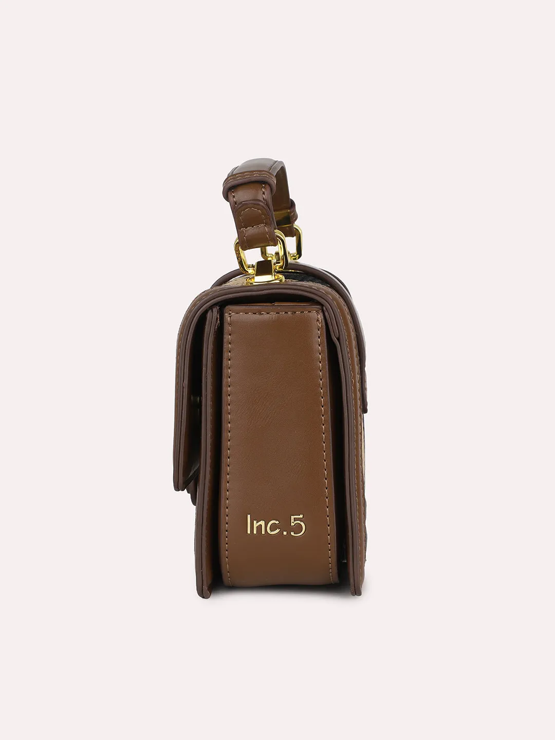 Women Brown Geometric Textured Structured Satchel Sling