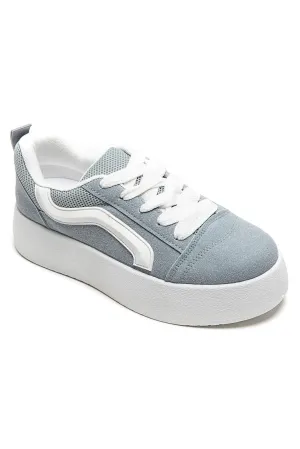 WOMEN'S SUEDE TEXTILE THICK BOTTOM PLATFORM TRAINERS IN BLUE