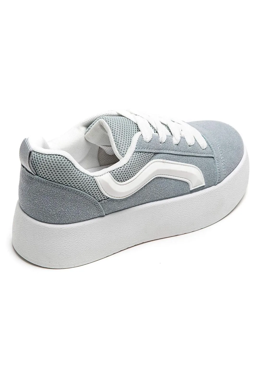 WOMEN'S SUEDE TEXTILE THICK BOTTOM PLATFORM TRAINERS IN BLUE