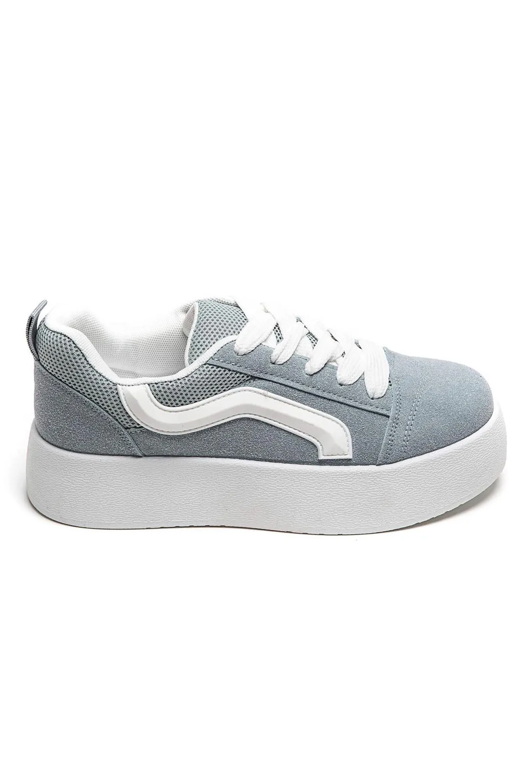 WOMEN'S SUEDE TEXTILE THICK BOTTOM PLATFORM TRAINERS IN BLUE