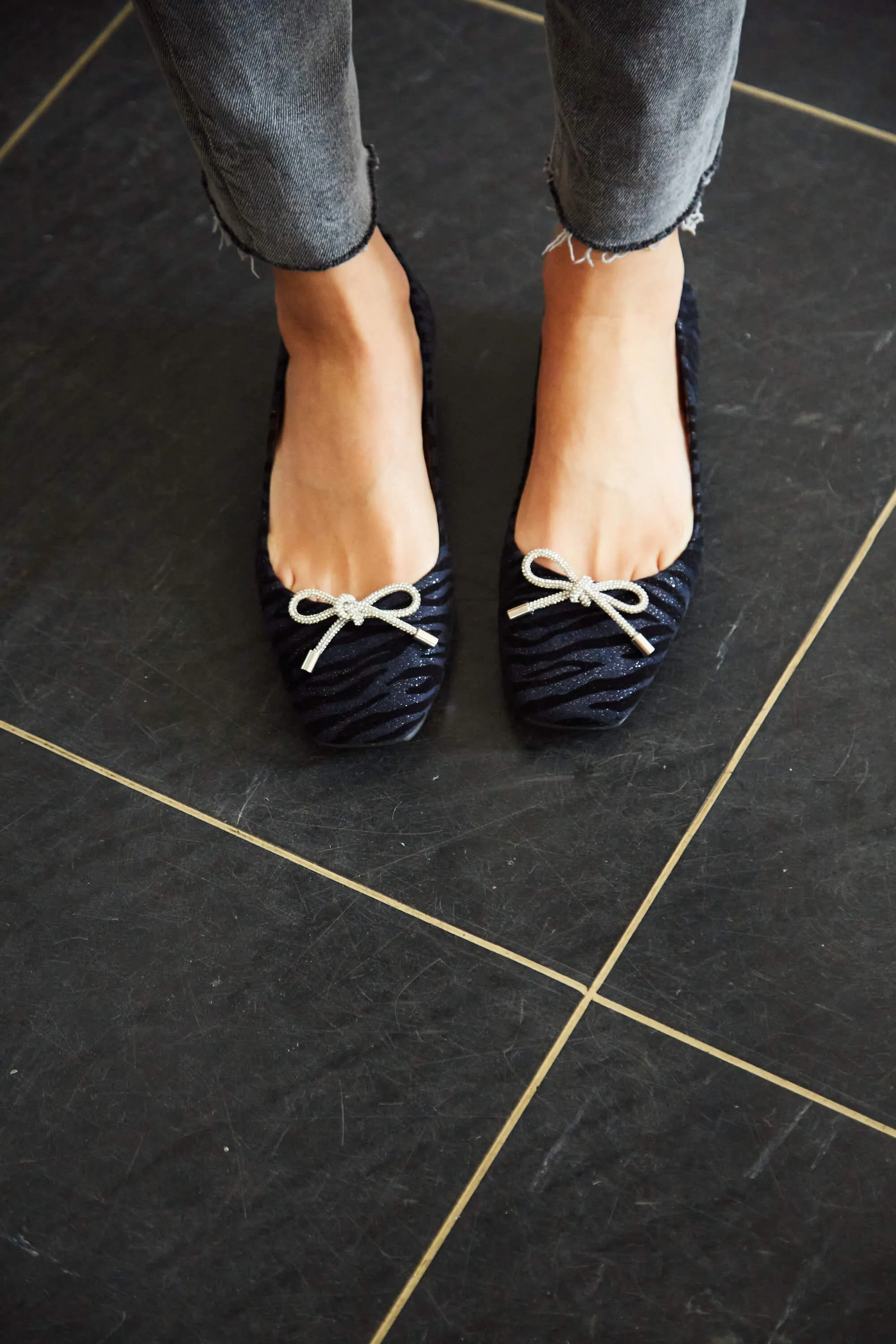 Zebra navy vegan with cute bow