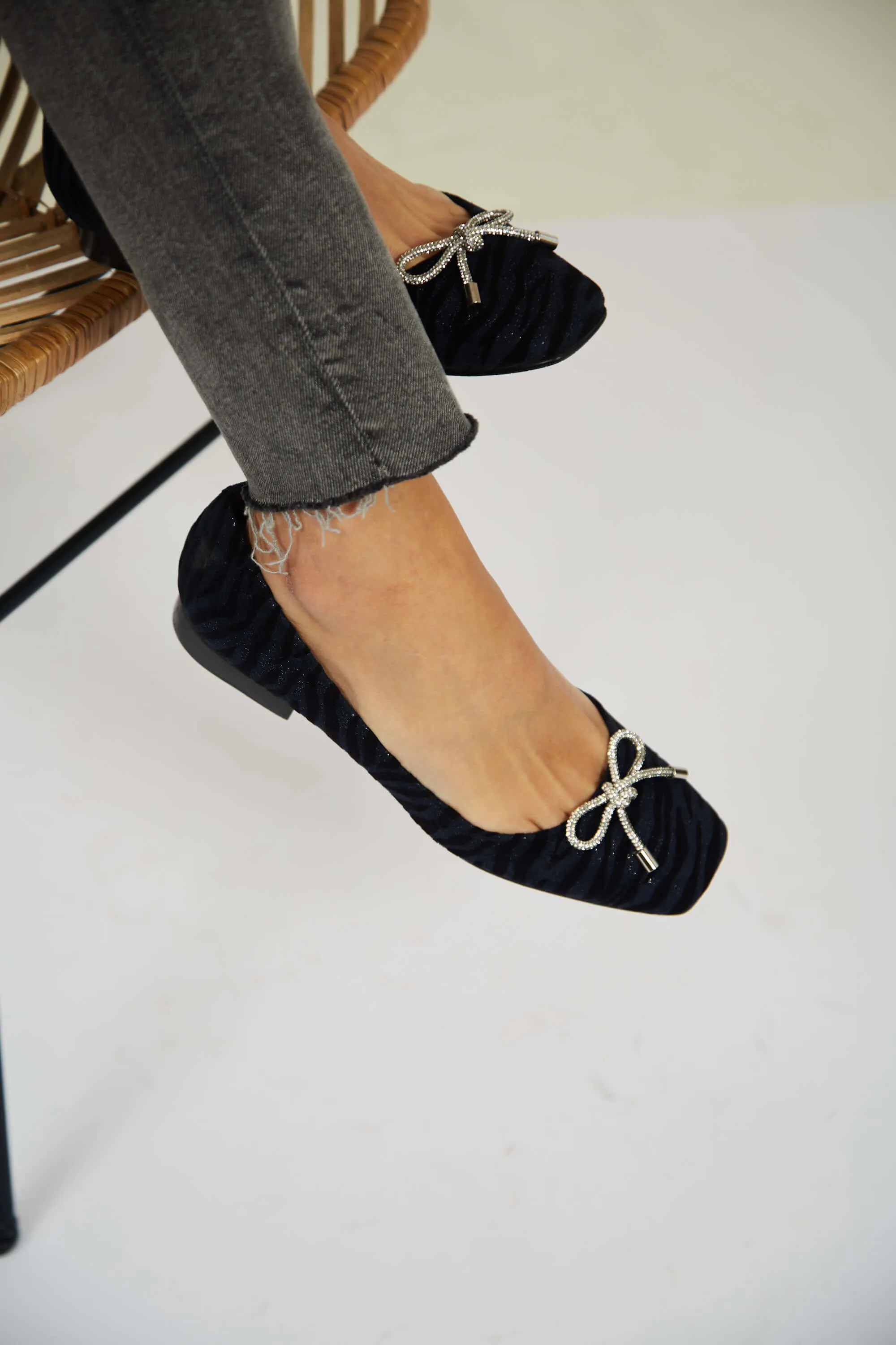 Zebra navy vegan with cute bow