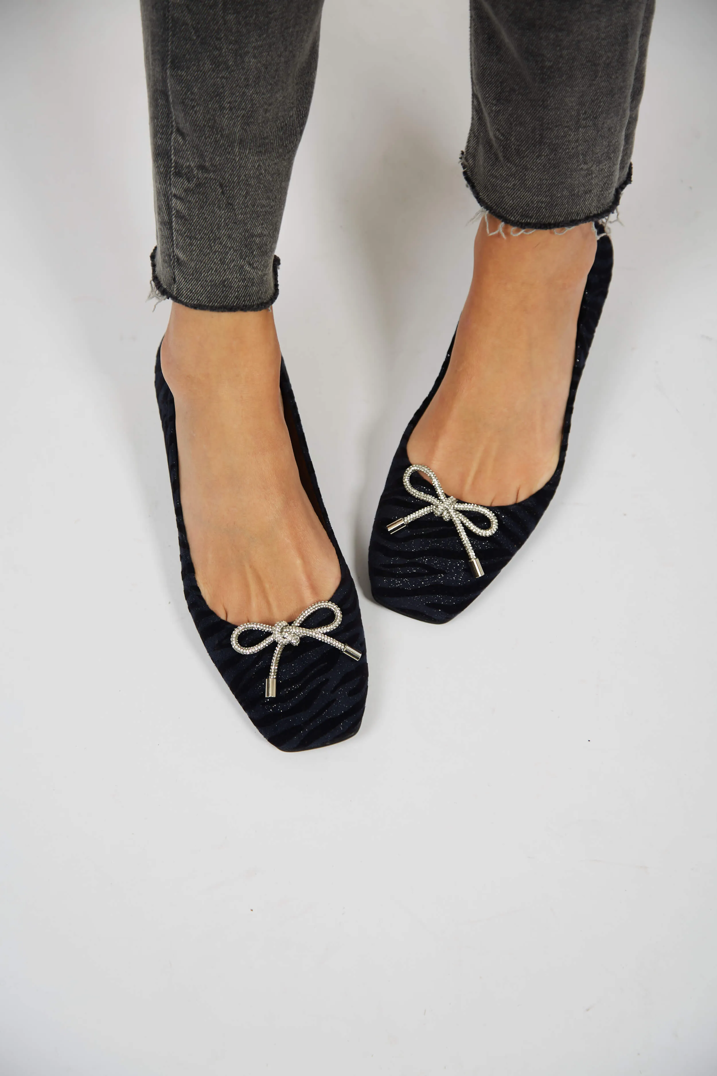 Zebra navy vegan with cute bow